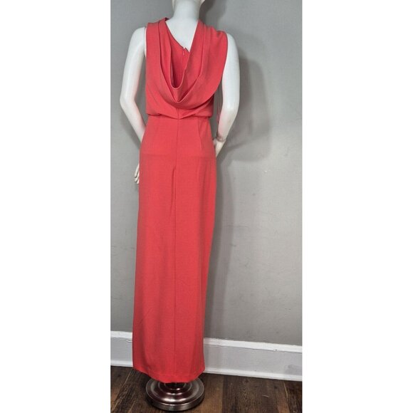 Belle Badgley Mischka Raya Dress Size 0 Draped One Shoulder Gown Coral Pink (02) - Picture 3 of 10